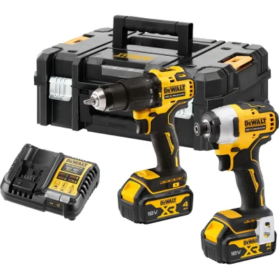 Аккумуляторный набор Dewalt DCK2062M2T, 18 В: ударная дрель-шуруповерт + ударный шуруповерт, с 2 АКБ 4 Ач и ЗУ, в кейсе TSTAK DCK2062M2T-QW