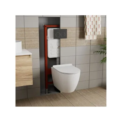 Комплект Bauedge BAU 6 в 1: инсталляция BAU PRO для подвесного унитаза, унитаз подвесной безободковый торнадо обратного потока Bau Dream 52х36 Hurricane-5, сиденье быстросъемное микролифт, клавиша BAU Round, черная матовая E458103-BL0001-HQ5-E00115