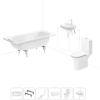Комплект 6 в 1 Sanitana BLB Europa 2,2 стальная ванна 150x70 с напольным унитазом и раковиной 20220634R