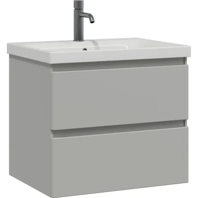 Тумба подвесная Sanstar Riana 60 с раковиной Moduo 60 (комплект) для ванной комнаты, грей 502.1-1.4.1.КМОД