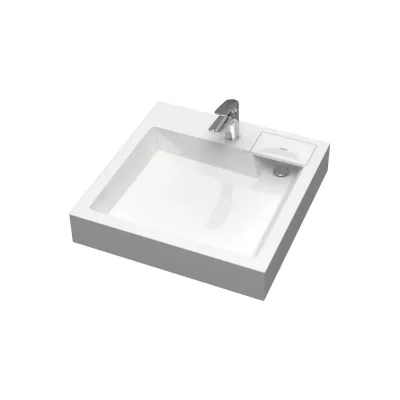 Раковина над стиральной машиной Bauedge BAU Stil 60x60, литьевой мрамор в комплекте с кронштейнами и сифоном, белый глянец MY2007