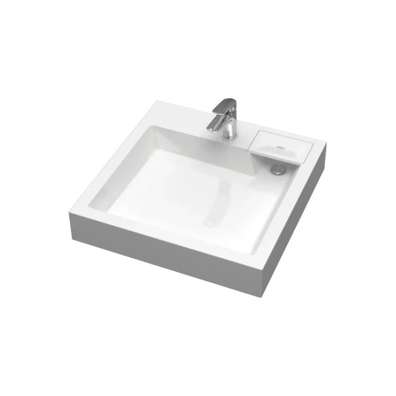 Раковина над стиральной машиной Bauedge BAU Stil 60x60, литьевой мрамор в комплекте с кронштейнами и сифоном, белый глянец MY2007
