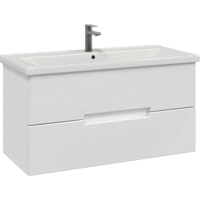 Тумба подвесная Sanstar Ориана 100 с раковиной Миранда 100 для ванной комнаты, белая 547.1-1.4.1.КМИР