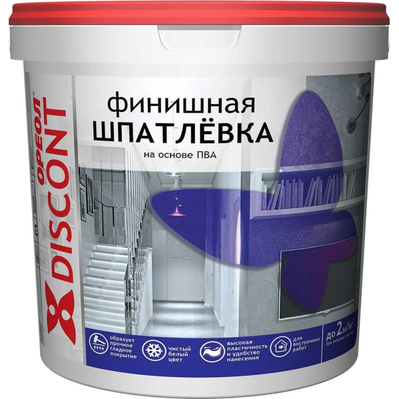 Шпатлевка ОРЕОЛ Дисконт ВД, на основе ПВА, 7 кг 73995
