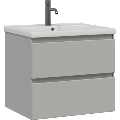 Тумба подвесная Sanstar Riana 60 с раковиной Миранда 60 (комплект) для ванной комнаты, грей 502.1-1.4.1.КМИР