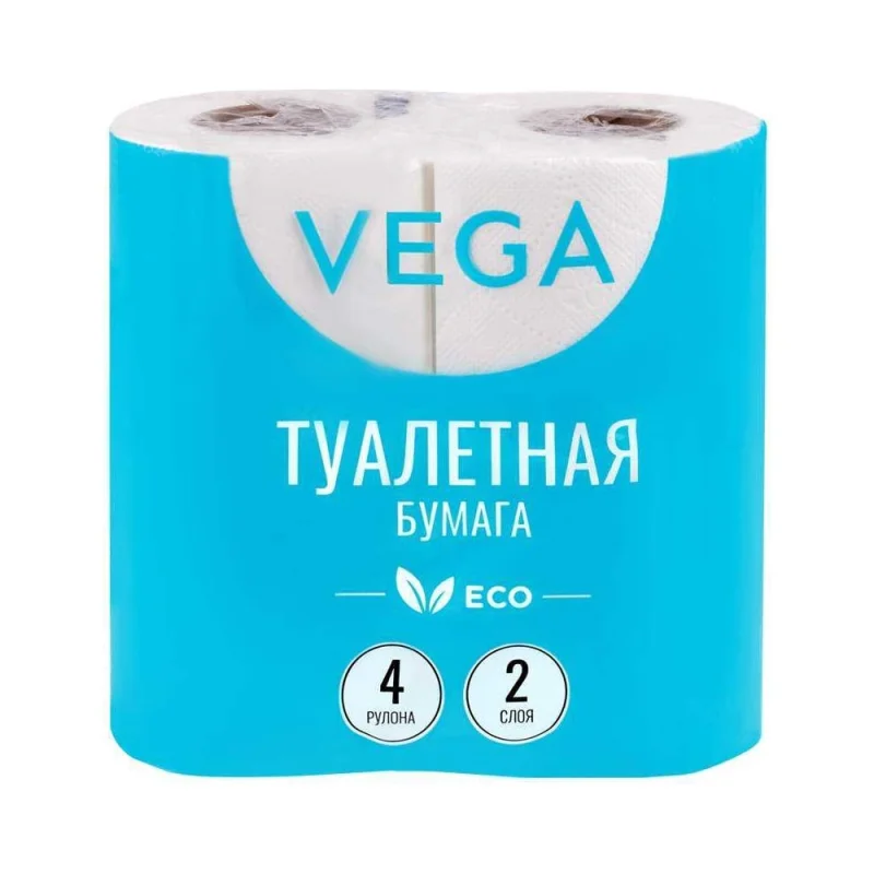Туалетная бумага Vega Эко 2 слоя, 4 шт, 15 м, тиснение, белая 315616