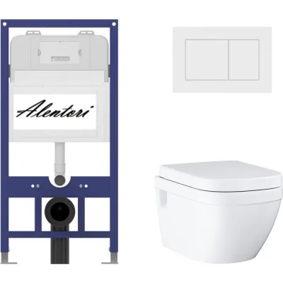 Комплект Alentori инсталляция для подвесного унитаза SISTEMA 52 AL.SIS11T с клавишей смыва A, двойной смыв, белый матовый AL.CHI020WM + Унитаз GROHE Euro Ceramic подвесной с сиденьем с микролифтом, альпин-белый (39703000) AL.SIS11TAL.CHI020WM39703000