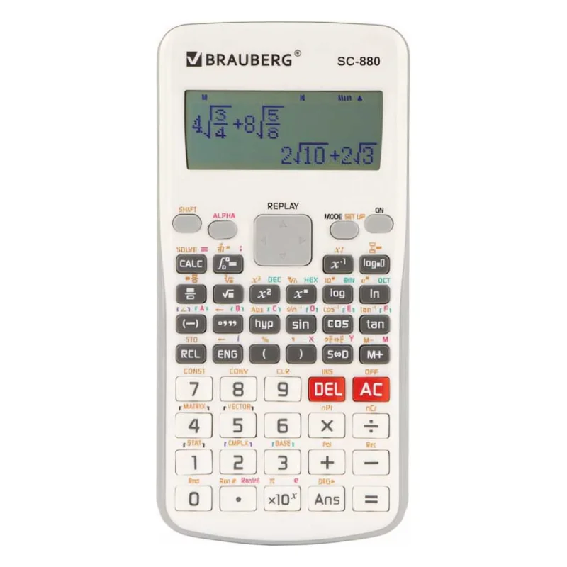 Двухстрочный инженерный калькулятор BRAUBERG SC-880-N 417 функций, 10+2 разрядов, батарея, белый 250526