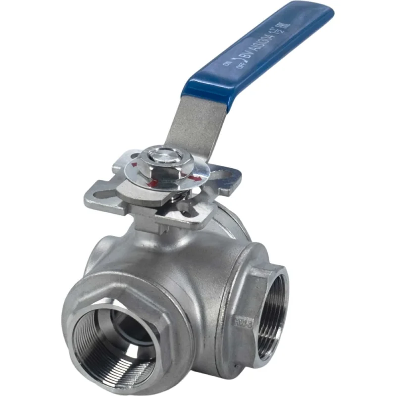 Кран шаровый трехходовой (T-тип) нержавеющий NEWKEY AISI304 DN40 (1_1/2"), (CF8), PN40 NK-BTt40/4