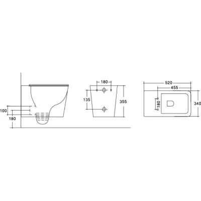 Подвесной безободковый унитаз HOLLER BLOCK_BIDET (520х340х355 мм, сиденье дюропласт, микролифт) белый, со смесителем и функцией биде 329124