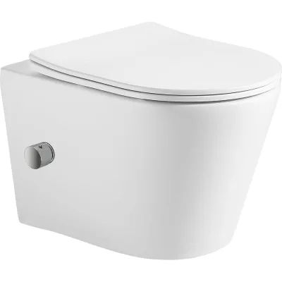 Подвесной безободковый унитаз HOLLER SHELL_BIDET (480х365х360 мм, сиденье дюропласт, микролифт) белый, со смесителем и функцией биде 329125
