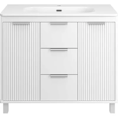 Тумба напольная Brevita RISACCA White -100, 2 дверцы, 1 ящик, матовая эмаль + раковина УТ000027940