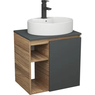 Тумба Bauedge Bau Dream Blackwood 60 правая, графит, раковина BAU Nimb 51х41 белая, смеситель Hotel Black черный SD4341