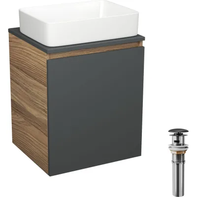 Тумба Bauedge Bau Dream Blackwood 50 графит, раковина BAU Hotel, выпуск клик-клак, черный SD4031