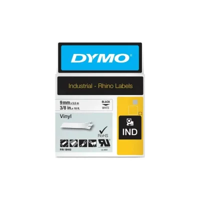 Картридж для маркировки с виниловой лентой Dymo S0718580 9 мм, 5.5 м, черный на белой ленте DYMO18443