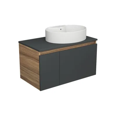 Тумба с раковиной Bauedge (тумба подвесная Bau Dream Blackwood 80 графит + раковина овальная накладная BAU Nimb 51x41, с отверстием под смеситель, белая) BD2753