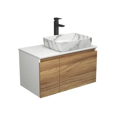 Комплект для ванной Bauedge 3 предмета (тумба Bau Dream Blackwood 80 + раковина BAU Hotel 51x39, мрамор, смеситель высокий Hotel Black) BD1801