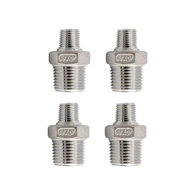 Ниппель резьбовой переходной нержавеющий NEWKEY AISI304 DN15 х DN10 (1/2 х 3/8), (CF8), PN16 набор 4 шт NAB4-NK-NMH15х10/4