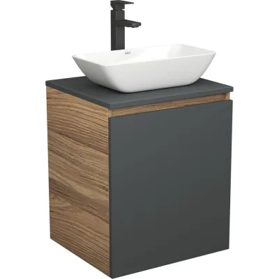 Тумба Bauedge Bau Dream Blackwood 50 графит, раковина BAU Spectrum mini 47х24, смеситель для раковины высокий Hotel Black, черный SD4023