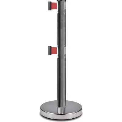 Стойка ограждения c 2 лентами Rusbarrier 2 м BS2LN-336332 CHROME red
