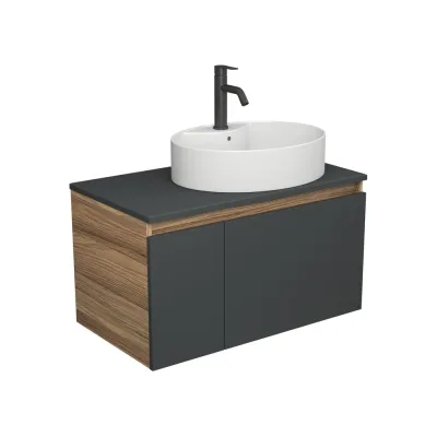 Комплект для ванной Bauedge 3 предмета (тумба подвесная Bau Blackwood 80 графит + раковина BAU 51x41, с отв. под см-ль, смеситель Dream Black, черный) BD2757