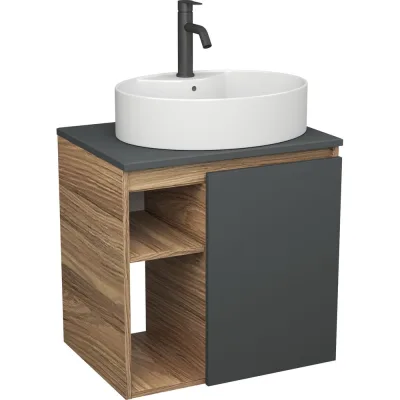 Тумба Bauedge Bau Dream Blackwood 60 правая, графит, раковина BAU Nimb 51х41 белая, смеситель Hotel Dream Black черный SD4343