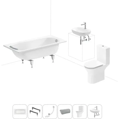 Комплект 6 в 1 Sanitana BLB Europa 2,2 стальная ванна 150x70 с напольным унитазом и раковиной 20220633R