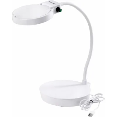 Настольная лупа с led подсветкой BRAUBERG диаметр 110 мм, увеличение 3, корпус белый 455930