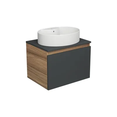 Тумба с раковиной Bauedge (тумба подвесная Bau Dream Blackwood 60 графит + раковина овальная накладная BAU Nimb 51x41, с отверстием под смеситель, белая) BD2676