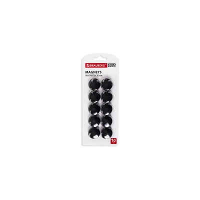 Усиленные магниты BRAUBERG BLACKWHITE 30 мм, набор 10 шт, черные 237466