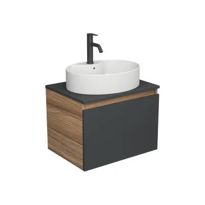 Комплект для ванной Bauedge 3 предмета (тумба подвесная Bau Blackwood 60 графит + раковина BAU 51x41, с отв. под см-ль, смеситель Dream Black, черный) BD2680