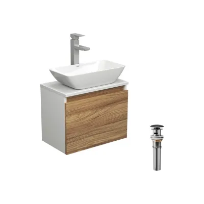 Комплект для ванной Bauedge 4 предмета (тумба Bau Dream 50 + раковина чаша BAU 47x24, белая + смеситель Hotel Still, выпуск клик-клак, черный) BD1605