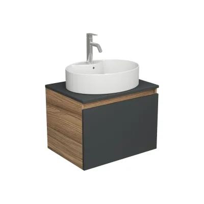 Комплект для ванной Bauedge 3 предмета (тумба подвесная Bau Blackwood 60 графит + раковина BAU 51x41, с отв. под см-ль, смеситель Dream, нерж. сталь) BD2679