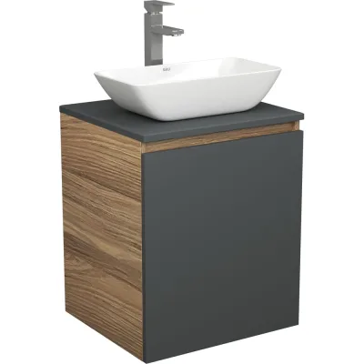 Тумба Bauedge Bau Dream Blackwood 50 графит, раковина BAU Spectrum mini 47х24, смеситель для раковины высокий Hotel Still, нержавеющая сталь SD4024