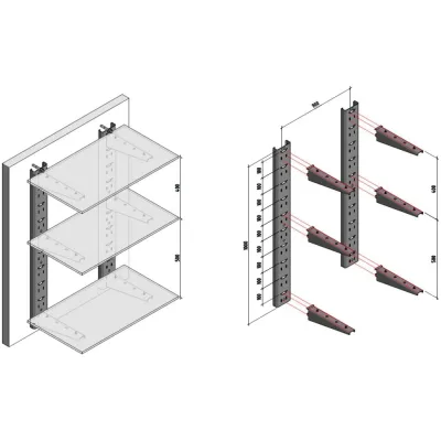 Комплект-2 PREFAB (Стойка крепления кронштейна 1000 мм - 2 шт. Кронштейн 300 мм - 6 шт.) CN-2-PRF