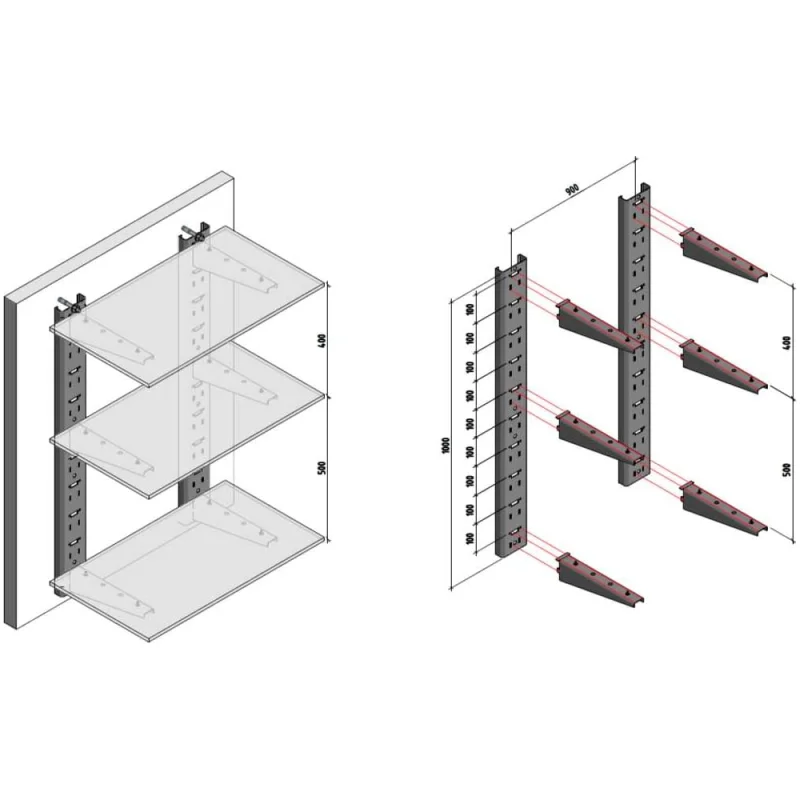 Комплект-2 PREFAB (Стойка крепления кронштейна 1000 мм - 2 шт. Кронштейн 300 мм - 6 шт.) CN-2-PRF