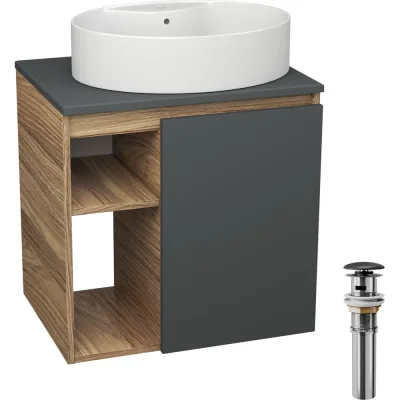 Тумба Bauedge Bau Dream Blackwood 60 правая, графит, раковина BAU Nimb 51х41 белая, выпуск клик клак черный SD4346