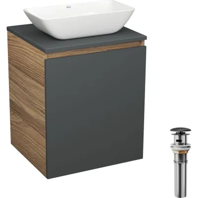 Тумба Bauedge Bau Dream Blackwood 50 графит, раковина BAU Spectrum mini 47х24, выпуск клик-клак, черный SD4022