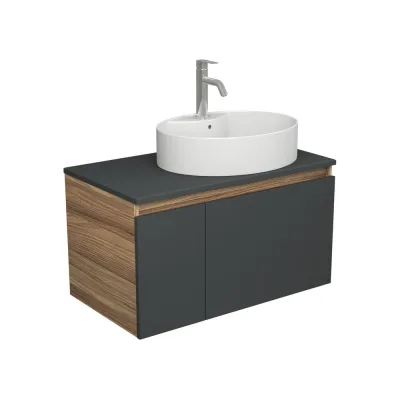 Комплект для ванной Bauedge 3 предмета (тумба подвесная Bau Blackwood 80 графит + раковина BAU 51x41, с отв. под см-ль, смеситель Dream, нерж. сталь) BD2756