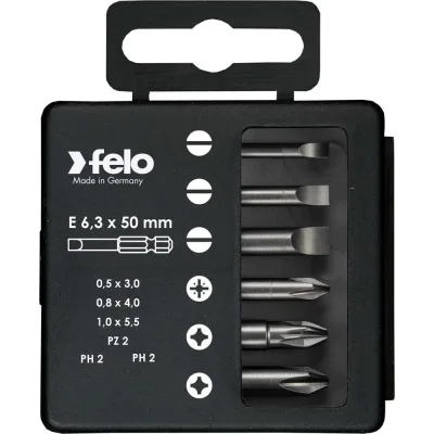 Набор бит шлицевых плоских, PZ2 и PH1-2 50 мм в упаковке, 6 шт Felo 03092516