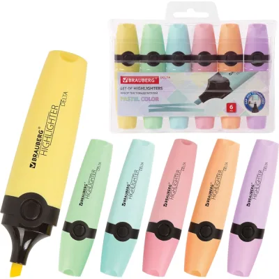 Текстовыделители BRAUBERG DELTA PASTEL набор 6 шт, ассорти, линия 1-5 мм 151736