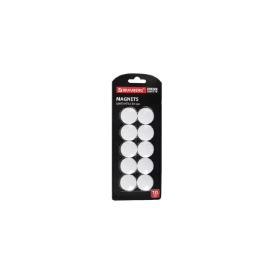 Усиленные магниты BRAUBERG BLACKWHITE 30 мм, набор 10 шт, белые 237467