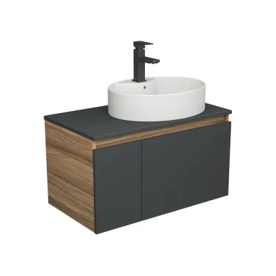 Комплект для ванной Bauedge 3 предмета (тумба подвесная Bau Blackwood 80 графит + раковина BAU 51x41, с отв. под см-ль, смеситель Hotel Black, черный) BD2755