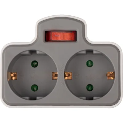Разветвитель с заземлением Jаzzway 16А AD-2GS-gy серый 3.68кВт защитные шторки с выключателем IP20 5063983