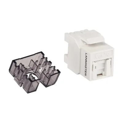 Модуль Keystone LANMASTER RJ45, неэкранированный, кат.5E, со встроенной шторкой, 180 градусов, белый LAN-OK45U5E/180R-WH