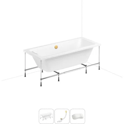 Акриловая ванна Lavinia Boho Pure 20220944R в наборе 4 в 1: акриловая ванна, каркас, слив-перелив, подголовник (цвет набора золото) 20220944R