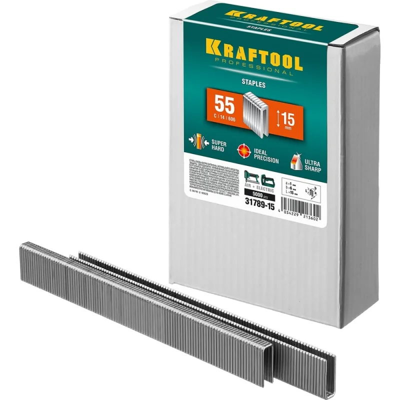 Скобы для степлера KRAFTOOL тип 18GA (55/90/C) 15 мм, 5000 шт, 31789-15