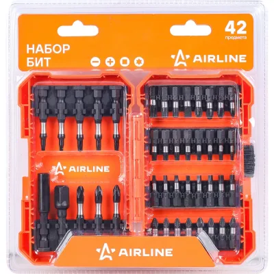 Набор бит AIRLINE 42пр. (PH, SL, TORX, SQUARE), пласт. кейс ATCA027