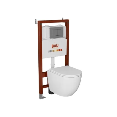 Комплект Bauedge BAU 6 в 1: инсталляция BAU PRO, унитаз подвесной безободковый вихревой со скрытым сливом Bau Dream Hurricane3, сиденье дюропласт микролифт, кнопка смыва Stil Gun Grey, темно-серый металлик Q111300-BL0001-HQ3-Q00017