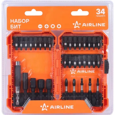 Набор бит AIRLINE 34пр. (PH, SL, TORX, SQUARE), пласт. кейс ATCA026